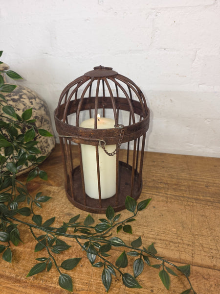 Vintage Rustic Reclaimed Metal Hanging Bird Cage Candle Holder Garden Lantern