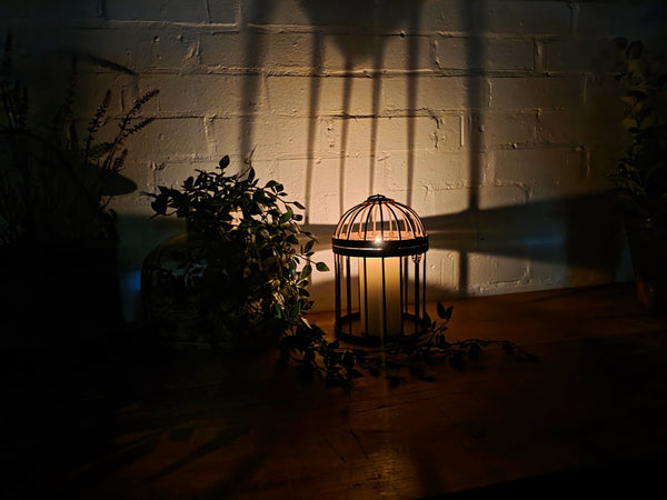Vintage Rustic Reclaimed Metal Hanging Bird Cage Candle Holder Garden Lantern