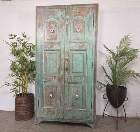 Vintage Reclaimed  Indian Solid Wooden Kitchen Cabinet Cupboard Armoire Wardrobe