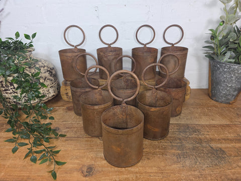 Vintage Rustic Riveted Iron Metal Cutlery Utensil Stationary Pen Storage Pot