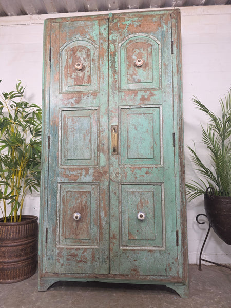 Vintage Reclaimed  Indian Solid Wooden Kitchen Cabinet Cupboard Armoire Wardrobe