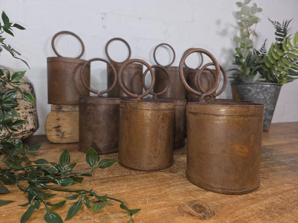 Vintage Rustic Riveted Iron Metal Hanging Plant Pot Herb Succulent  Planter