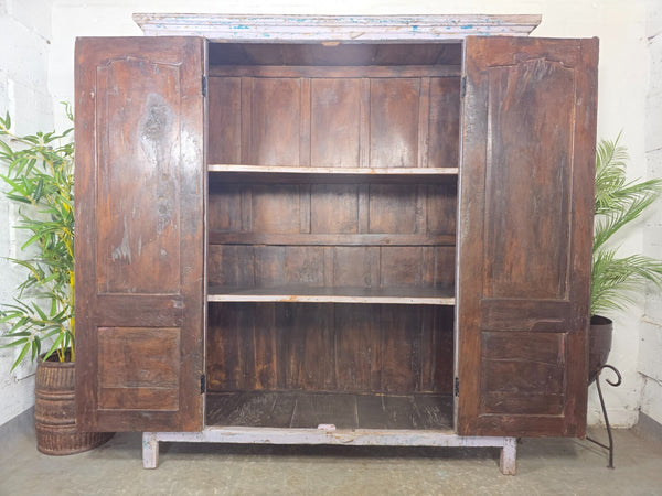 Vintage Reclaimed Indian Solid Wooden Kitchen Cabinet Cupboard Armoire Wardrobe