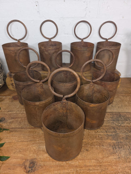 Vintage Rustic Riveted Iron Metal Hanging Plant Pot Herb Succulent  Planter