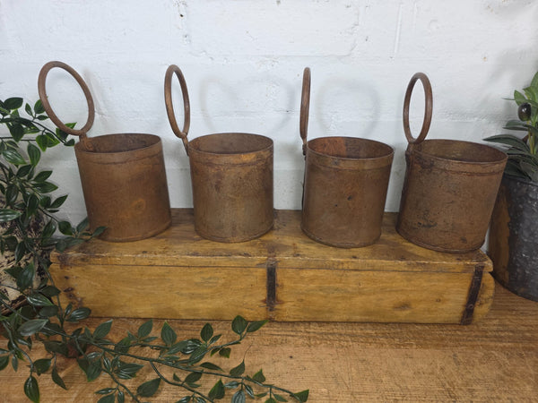 Vintage Rustic Riveted Iron Metal Hanging Plant Pot Herb Succulent  Planter