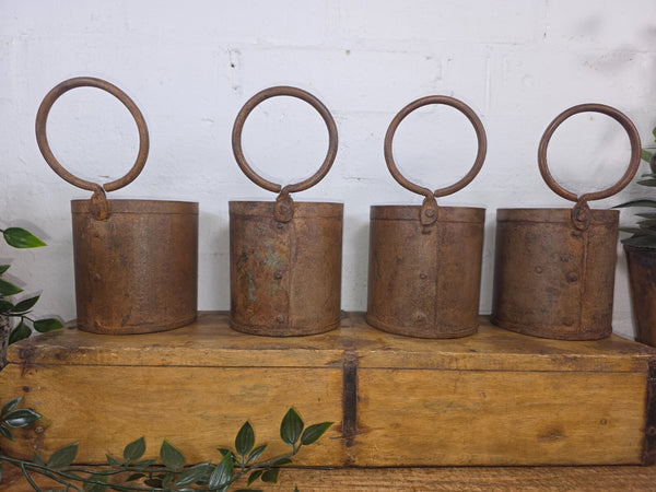 Vintage Rustic Riveted Iron Metal Hanging Plant Pot Herb Succulent  Planter