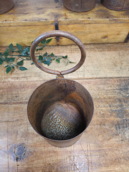 Vintage Rustic Riveted Iron Metal Hanging Plant Pot Herb Succulent  Planter