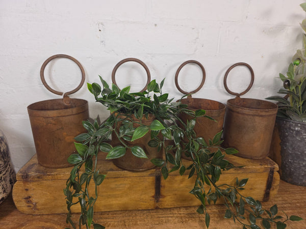 Vintage Rustic Riveted Iron Metal Hanging Plant Pot Herb Succulent  Planter