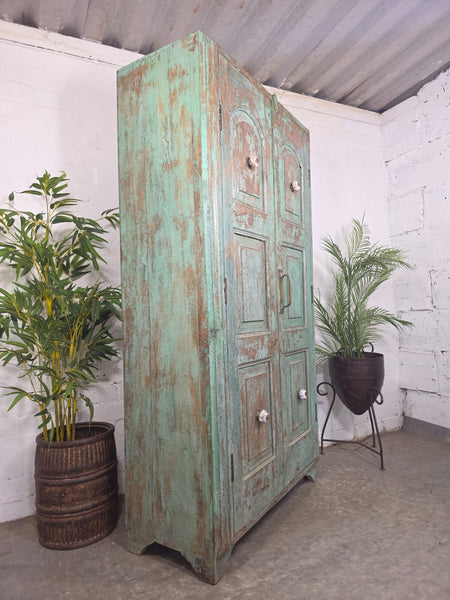 Vintage Reclaimed  Indian Solid Wooden Kitchen Cabinet Cupboard Armoire Wardrobe