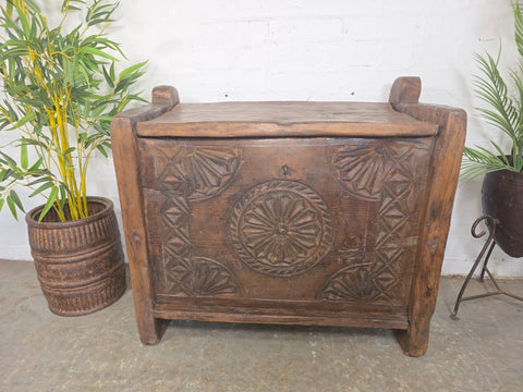 Vintage Rustic Primitive Himalayan Himachal Wooden Trunk Chest Blanket Box