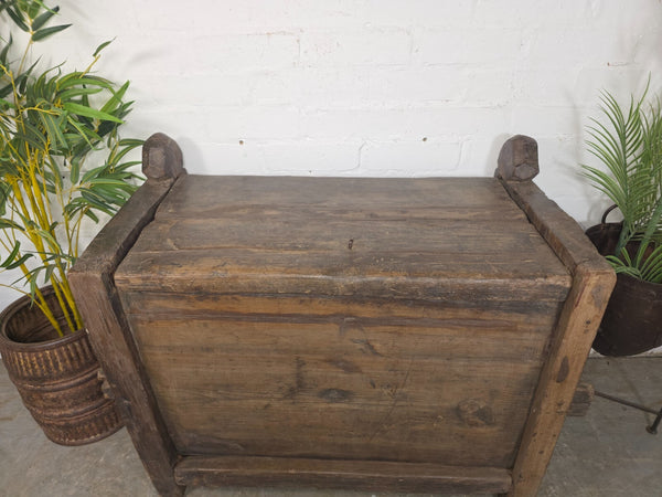 Vintage Rustic Primitive Himalayan Himachal Wooden Trunk Chest Blanket Box