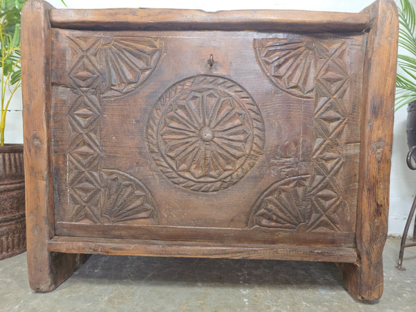 Vintage Rustic Primitive Himalayan Himachal Wooden Trunk Chest Blanket Box