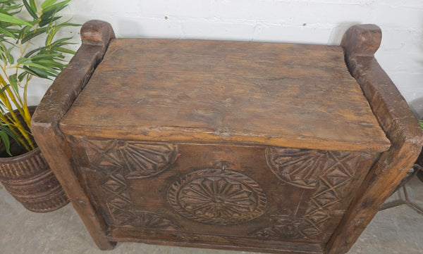 Vintage Rustic Primitive Himalayan Himachal Wooden Trunk Chest Blanket Box