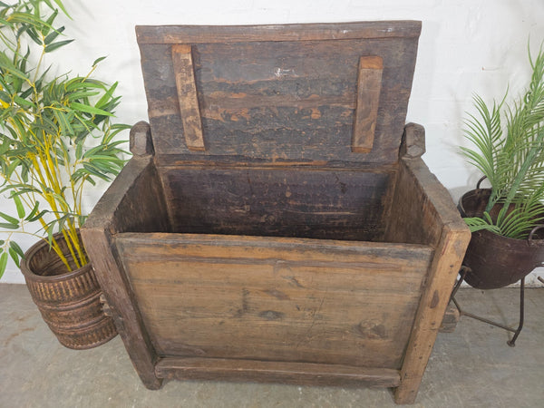 Vintage Rustic Primitive Himalayan Himachal Wooden Trunk Chest Blanket Box
