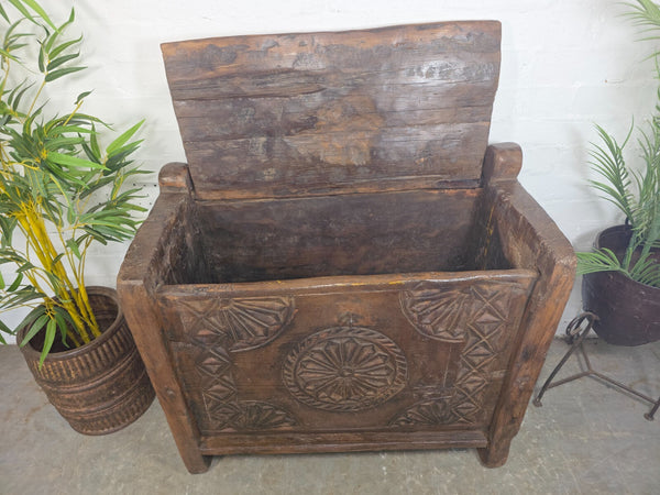 Vintage Rustic Primitive Himalayan Himachal Wooden Trunk Chest Blanket Box