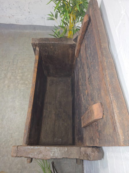 Vintage Rustic Primitive Himalayan Himachal Wooden Trunk Chest Blanket Box