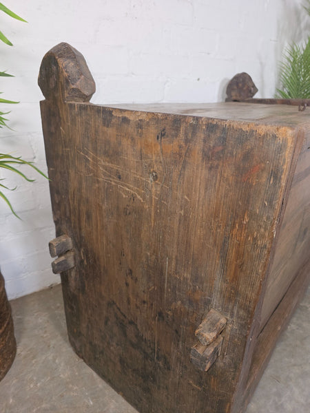 Vintage Rustic Primitive Himalayan Himachal Wooden Trunk Chest Blanket Box