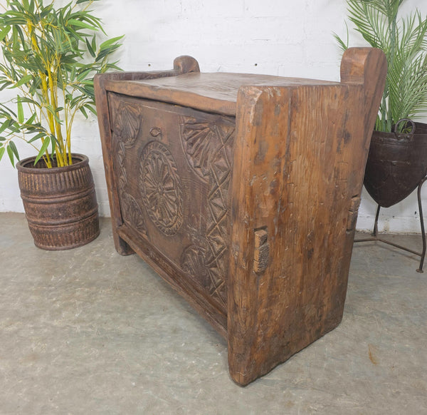 Vintage Rustic Primitive Himalayan Himachal Wooden Trunk Chest Blanket Box