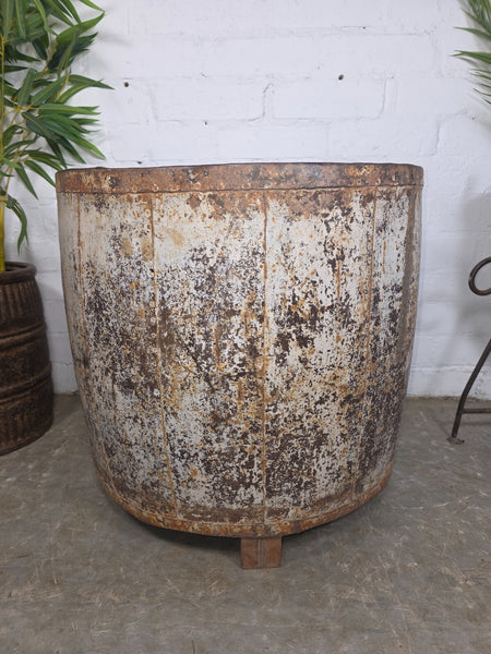 Vintage Reclaimed Galvanised Riveted Metal Barrel Drum Coffee Side Table