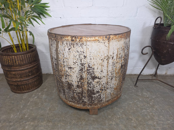 Vintage Reclaimed Galvanised Riveted Metal Barrel Drum Coffee Side Table