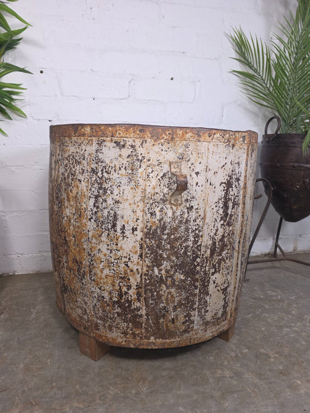 Vintage Reclaimed Galvanised Riveted Metal Barrel Drum Coffee Side Table