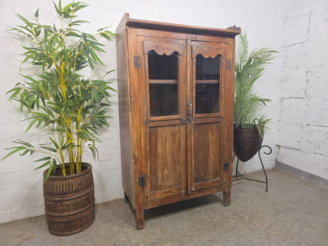 Vintage Indian Glazed Teak Wooden Kitchen Bathroom Drinks Display Cabinet