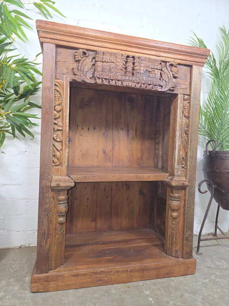 Vintage Indian Hand Carved Solid Wooden Bookcase Shelves