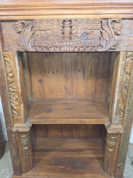 Vintage Indian Hand Carved Solid Wooden Bookcase Shelves