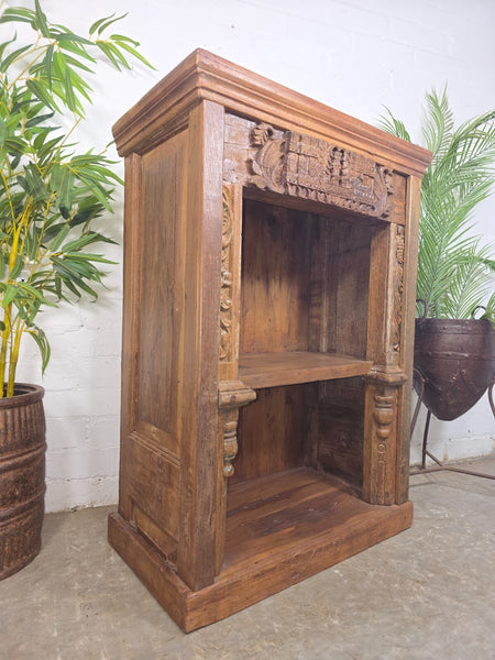 Vintage Indian Hand Carved Solid Wooden Bookcase Shelves