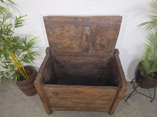 Vintage Rustic Primitive Himalayan Himachal Wooden Trunk Chest Blanket Box