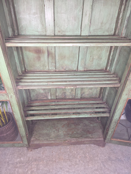 Large Vintage Indian Glazed Wooden Kitchen Drinks Display Cabinet Cupboard