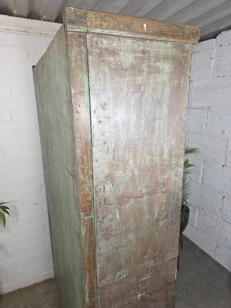 Large Vintage Indian Glazed Wooden Kitchen Drinks Display Cabinet Cupboard
