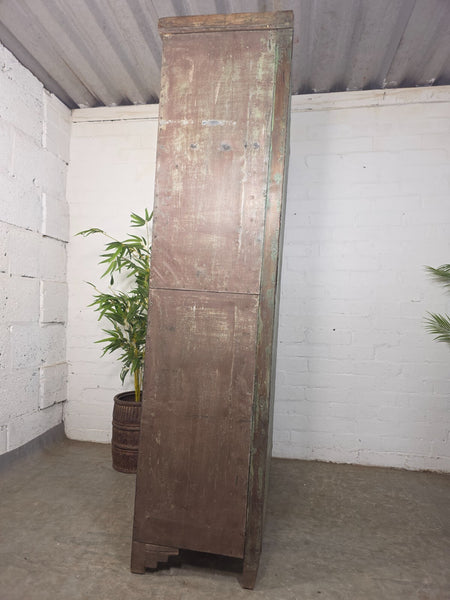 Large Vintage Indian Glazed Wooden Kitchen Drinks Display Cabinet Cupboard
