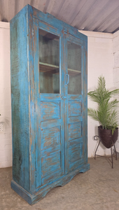Vintage Reclaimed Indian Glazed Wooden Free Standing Kitchen Drinks Cabinet