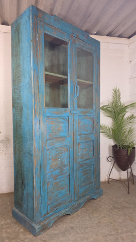 Vintage Reclaimed Indian Glazed Wooden Free Standing Kitchen Drinks Cabinet