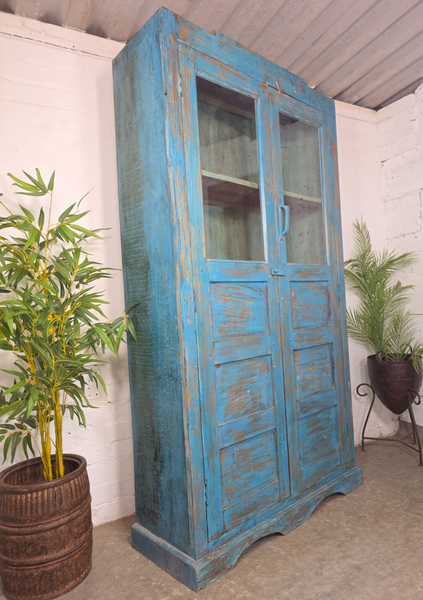 Vintage Reclaimed Indian Glazed Wooden Free Standing Kitchen Drinks Cabinet