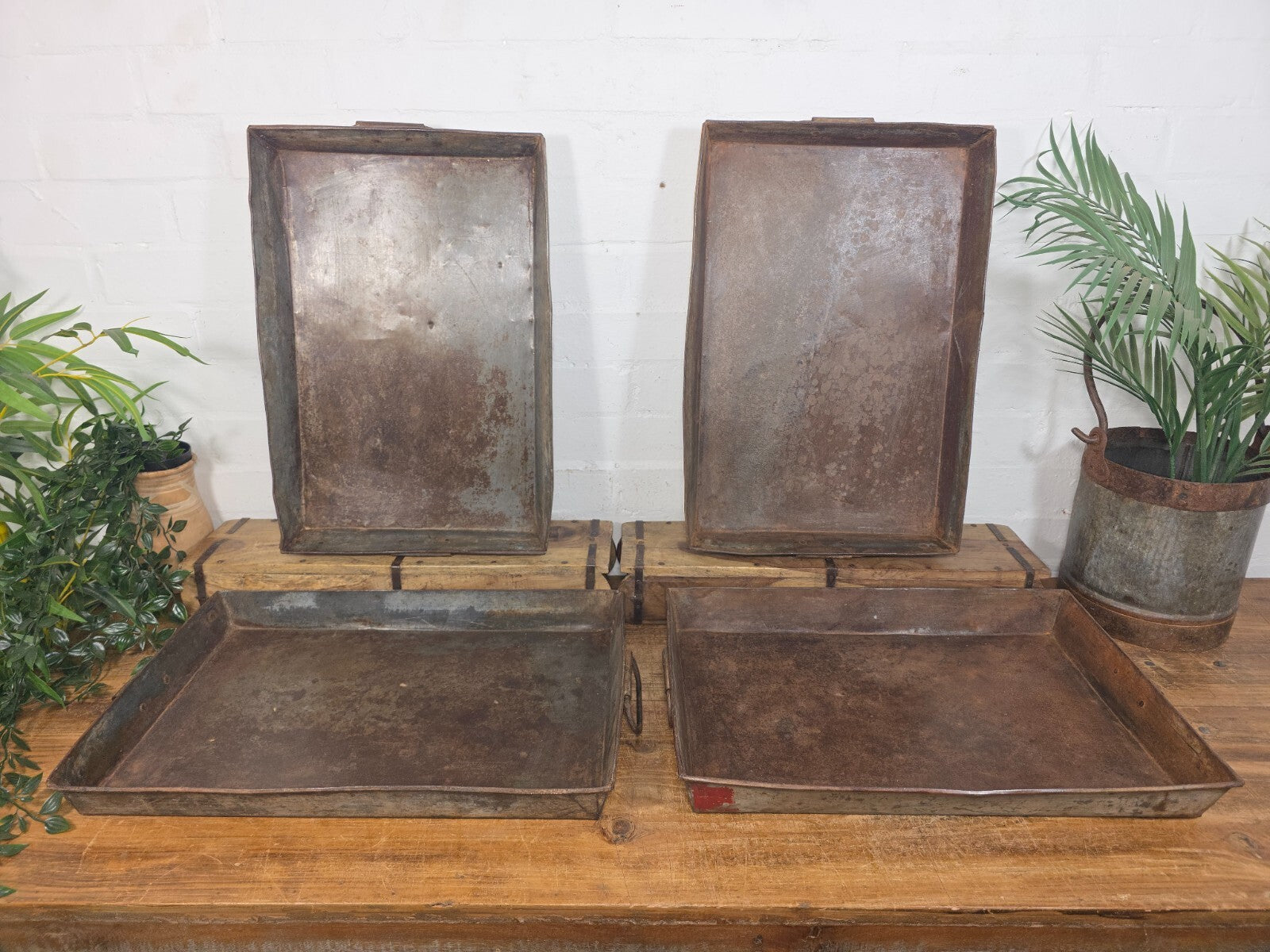 Large Rectangular Industrial Vintage Rustic Galvanised Metal Serving Drinks Tray