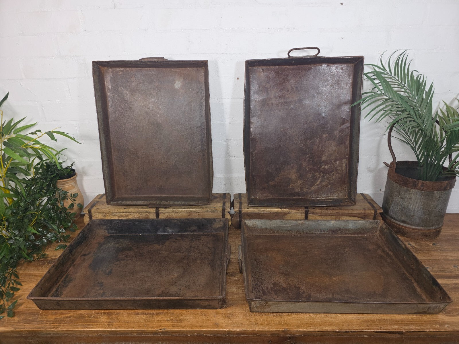 Large Rectangular Industrial Vintage Rustic Galvanised Metal Plant Potting Tray