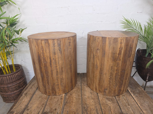 Rustic Reclaimed Hand Made Solid Wooden Barrel Side Bedside Table Plant Stand