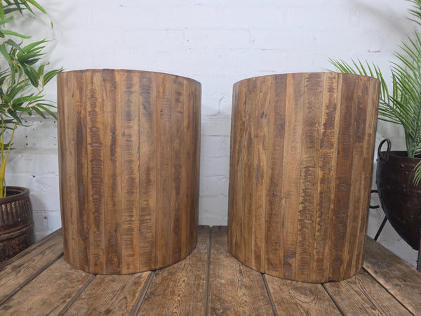 Rustic Reclaimed Hand Made Solid Wooden Barrel Side Bedside Table Plant Stand