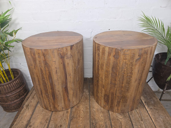 Rustic Reclaimed Hand Made Solid Wooden Barrel Side Bedside Table Plant Stand