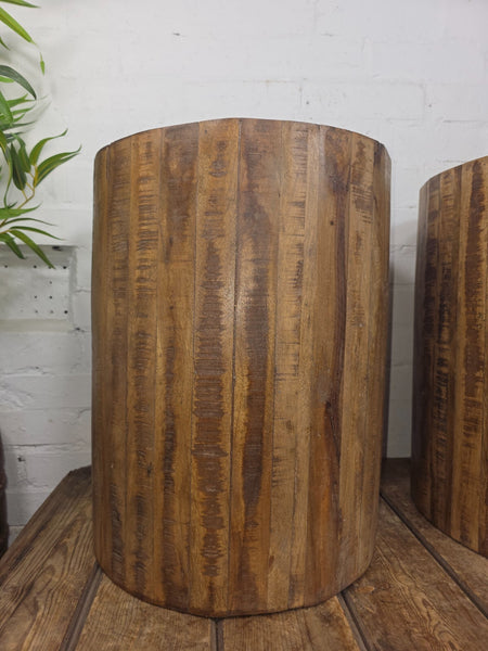 Rustic Reclaimed Hand Made Solid Wooden Barrel Side Bedside Table Plant Stand