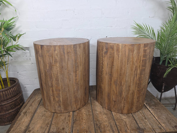 Rustic Reclaimed Hand Made Solid Wooden Barrel Side Bedside Table Plant Stand