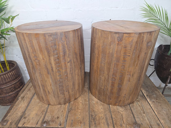 Rustic Reclaimed Hand Made Solid Wooden Barrel Side Bedside Table Plant Stand