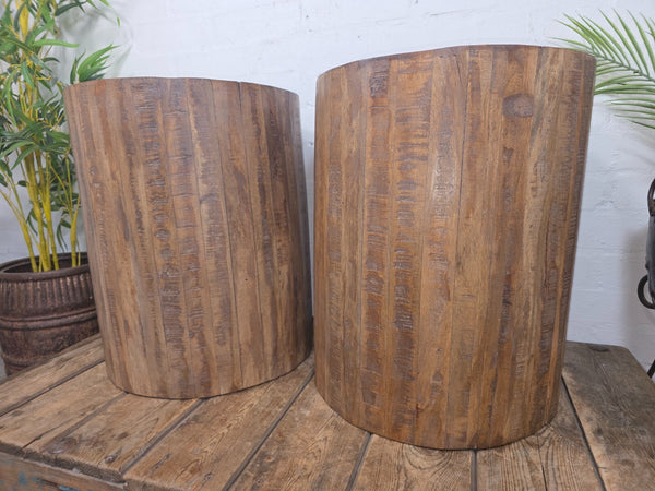 Rustic Reclaimed Hand Made Solid Wooden Barrel Side Bedside Table Plant Stand