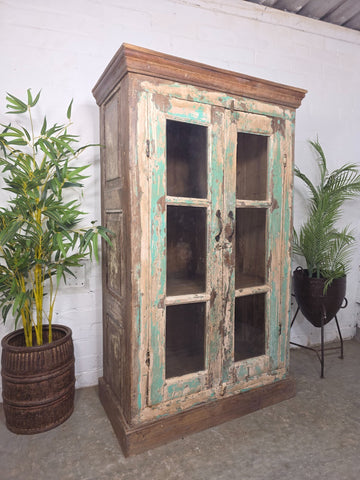 Vintage Reclaimed Indian Glazed Wooden Free Standing Kitchen Drinks Cabinet