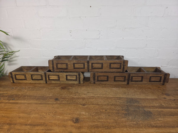 Vintage Indian Double Wooden Brick Mould Display Shelf Herb Planter Window Box