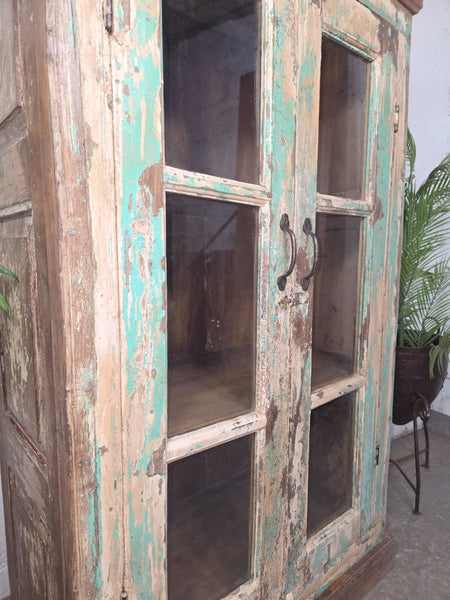 Vintage Reclaimed Indian Glazed Wooden Free Standing Kitchen Drinks Cabinet