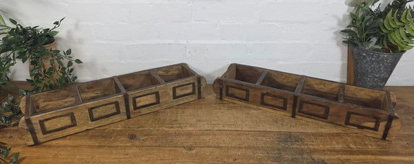 Vintage Indian Double Wooden Brick Mould Display Shelf Herb Planter Window Box