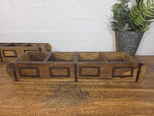 Vintage Indian Double Wooden Brick Mould Display Shelf Herb Planter Window Box